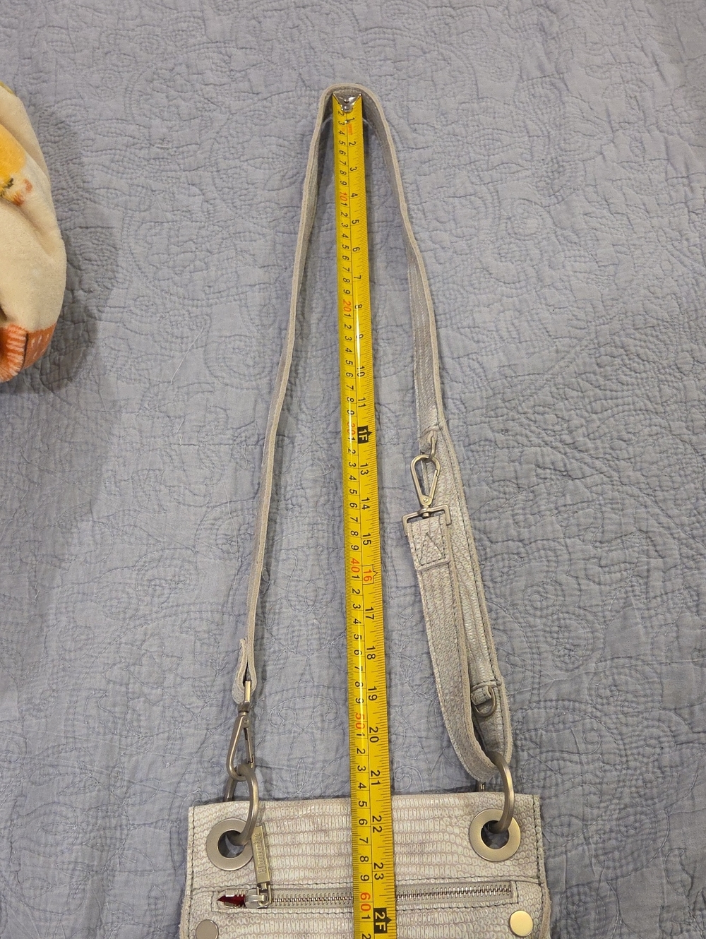 Hammitt Tony Leather Crossbody Bag - Light Grey Textured/Lizard Embossed Bag! - Picture 13 of 14